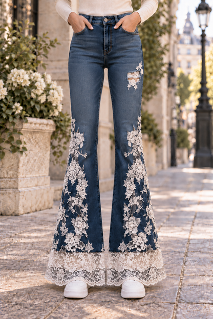 Mira Dantel İşlemeli İspanyol Paça Jean Pantolon